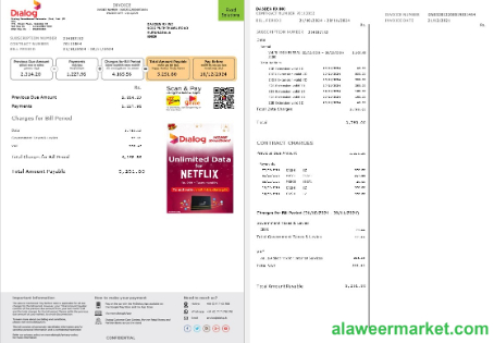 Sri Lanka Dialog business utility bill template in Word and PDF formats, 2 pages